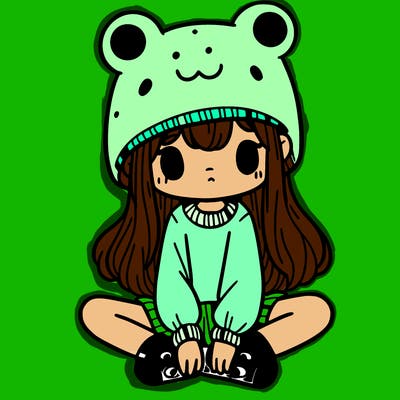 a girl wearing a frog hat and some frog socks