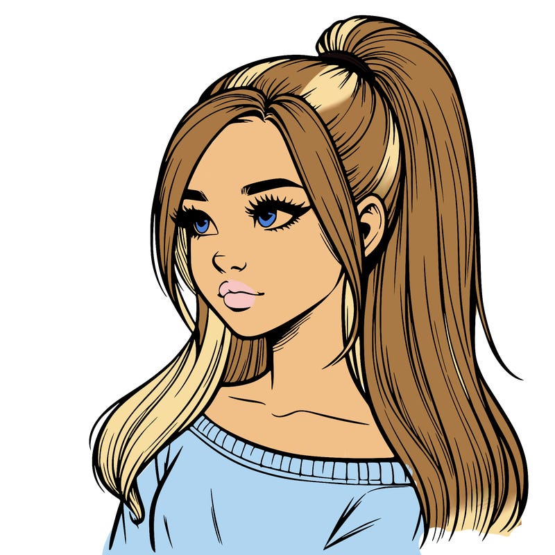 realistic girl with a high ponytail