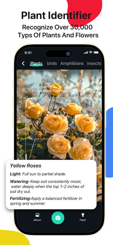 Scanner-picture this - Scanner app identifying yellow roses and providing plant care information