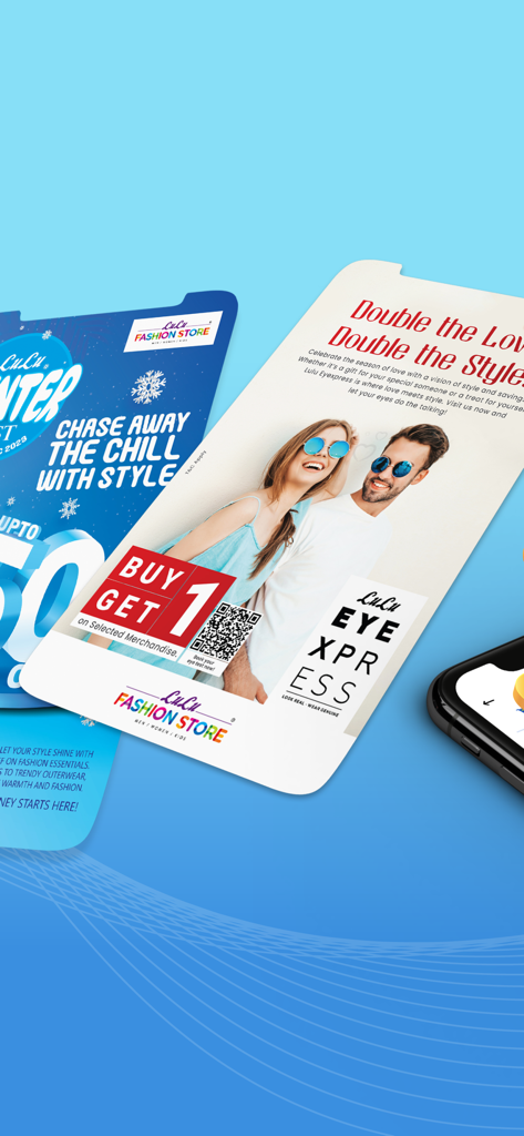 LuLu Happiness - Promotional banners for LuLu Happiness app featuring fashion discounts and buy one get one offers
