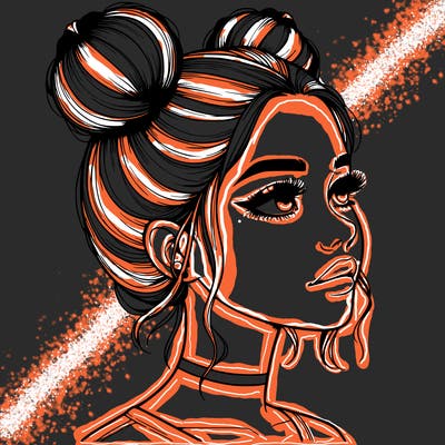 realistic girl with buns on the top of her head