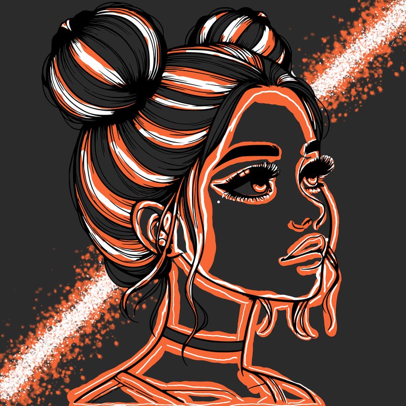 realistic girl with buns on the top of her head