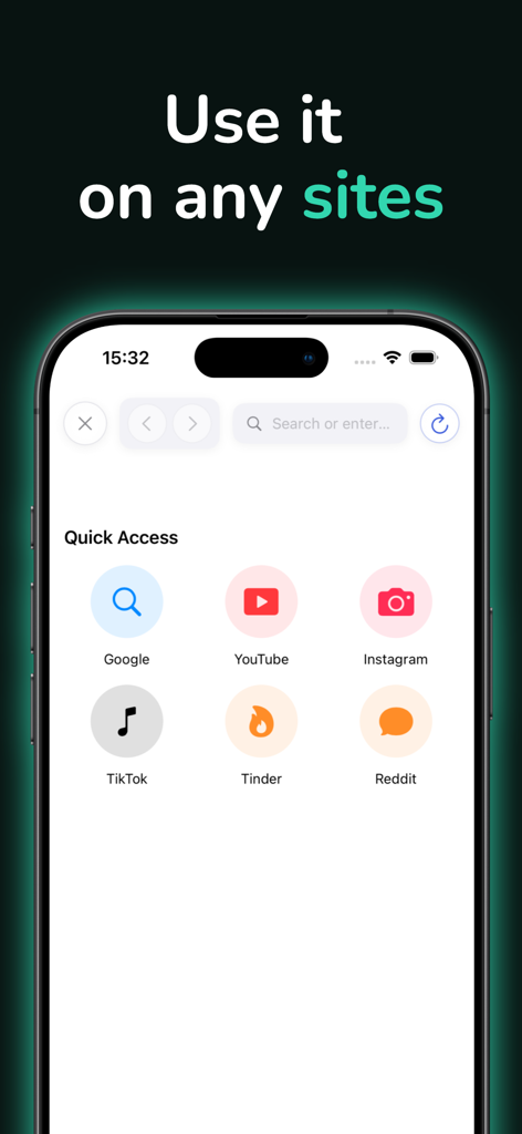 Auto Clicker: Automatic Tapps - Auto Clicker app screen showing quick access icons for YouTube TikTok and other popular sites