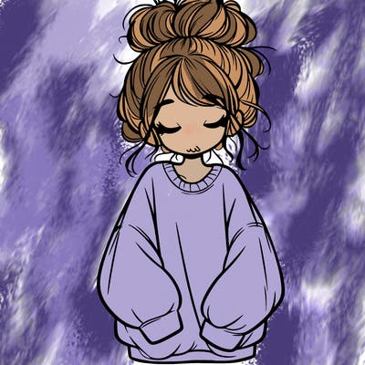 girl with baggy sweatshirt and messy bun