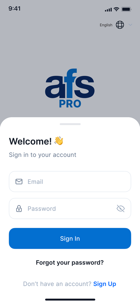AFS Pro - AFS Pro business merchant login screen