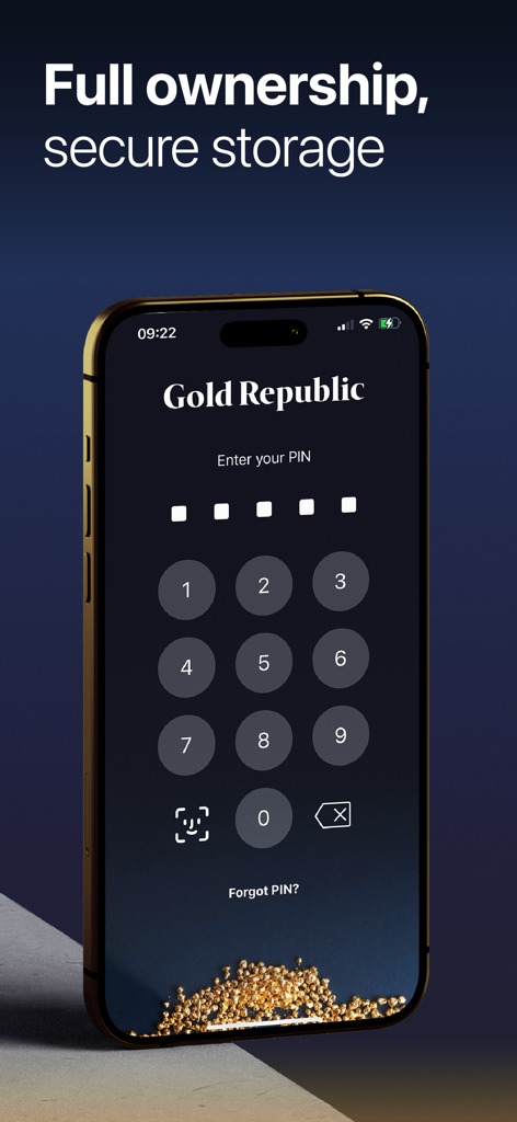 GoldRepublic: Trade Gold - Secure login screen for GoldRepublic app with PIN entry