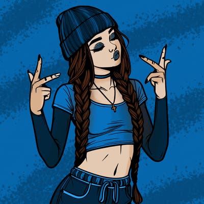 realistic teenage girl with braids and a beanie and crop top doing 🫶🏼