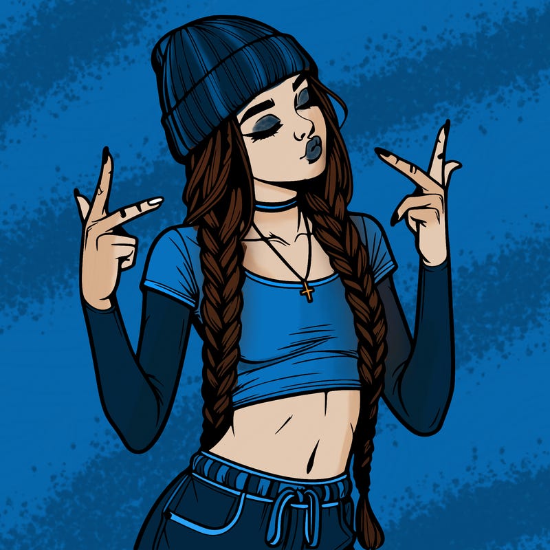 realistic teenage girl with braids and a beanie and crop top doing 🫶🏼