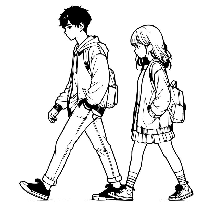 a guy and a girl walking realistic