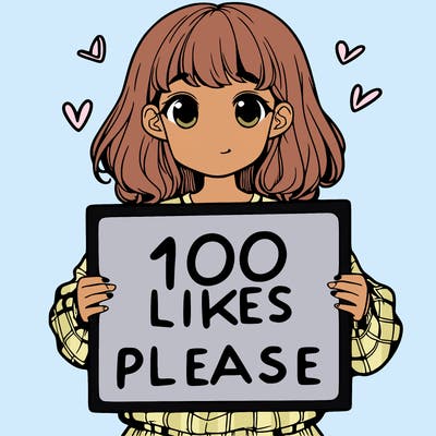 a girl holding a sign saying 100 likes please