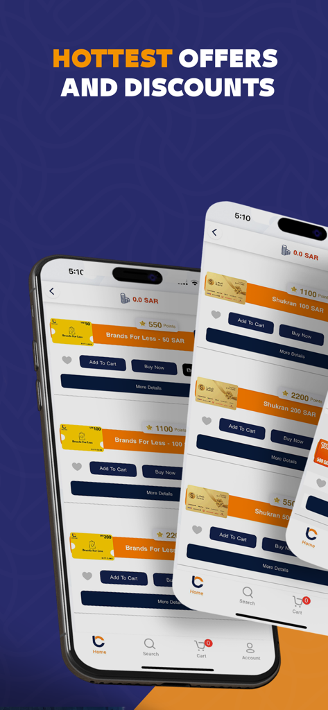 Interface de l'application LikeCard montrant diverses offres de cartes cadeaux et remises