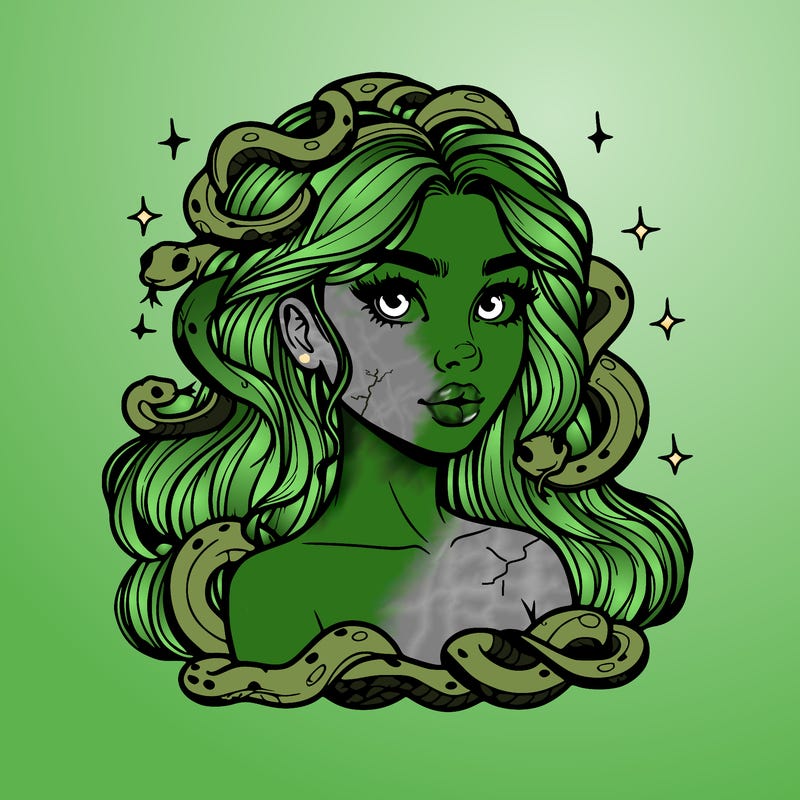 realistic girl with snakes as hair