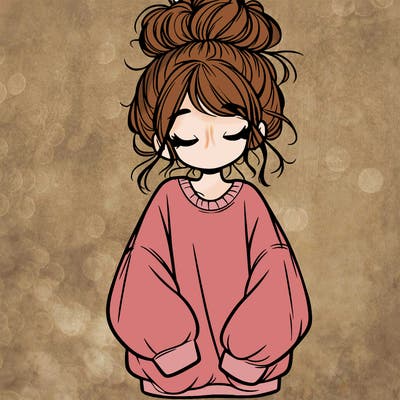 girl with baggy sweatshirt and messy bun