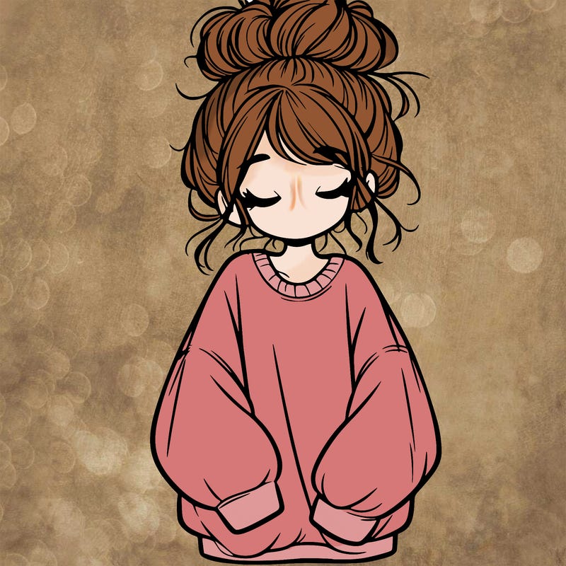 girl with baggy sweatshirt and messy bun