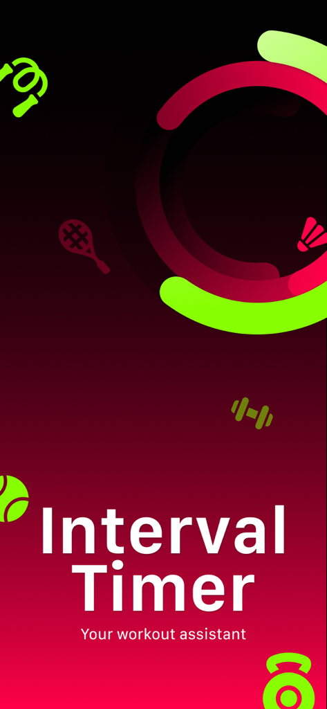 Interval Timer: Workout HIIT - Interval Timer app splash screen with fitness icons and subtitle Your workout assistant