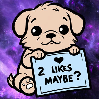 a puppy holding a sign that says 2 likes maybe?
