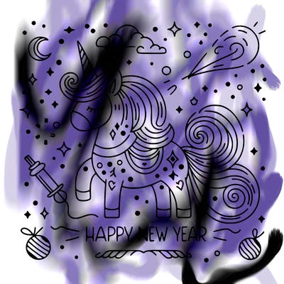 happy new year illustration calligraphic style outline; thin lines; light colors
