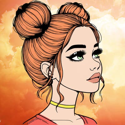realistic girl with buns on the top of her head