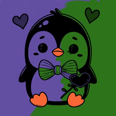 cute penguin with bow tie holding heart