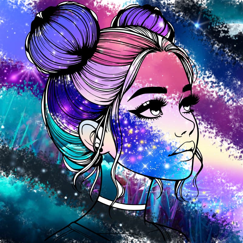 realistic girl with buns on the top of her head