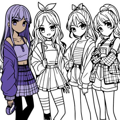 teen manga girls group of 4