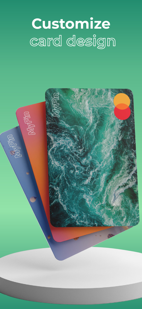 Tres diseños de tarjeta Mastercard personalizados para la aplicación de billetera digital MyFin