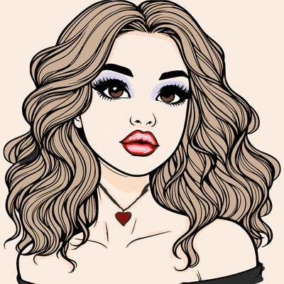 realistic girl with wavy hair and lips