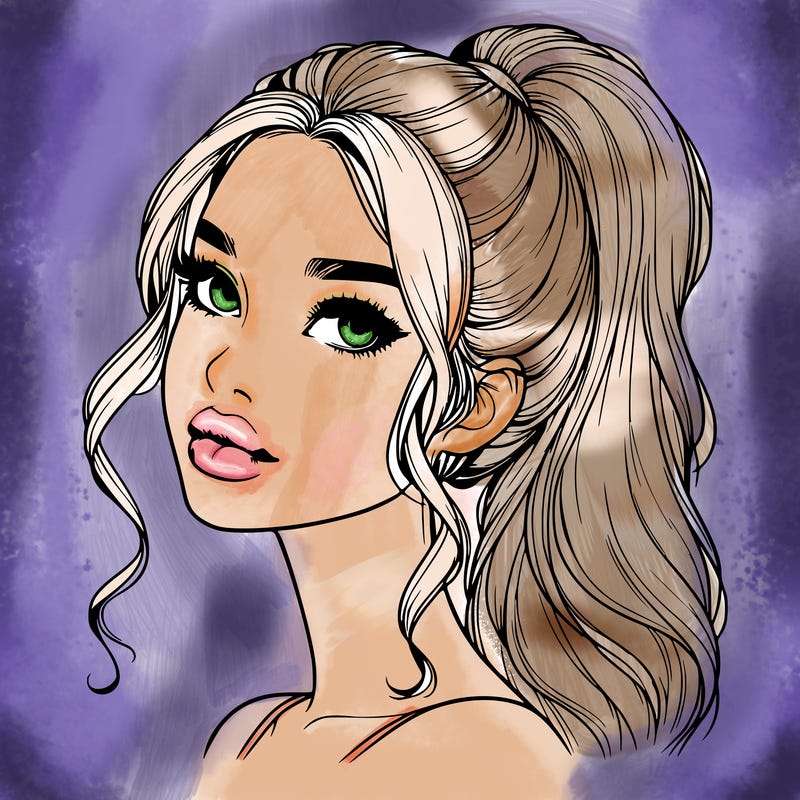 realistic girl with a ponytail on her hair and lips