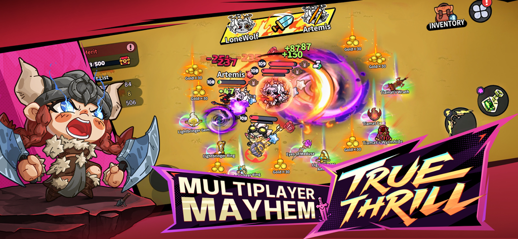 Hero's Land: GrimLoot - Gameplay screenshot of Heros Land featuring intense multiplayer combat and legendary loot rewards