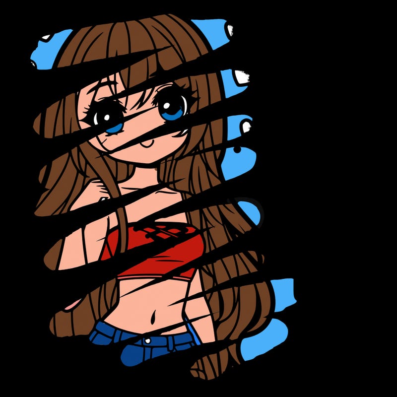 cute anime girl in crop top with shorts long hair