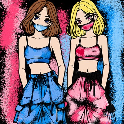 two girls with crop top with baggy pants