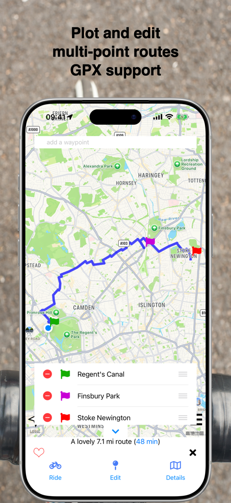 CycleMaps - CycleMaps app showing multi-point route planning and GPX support