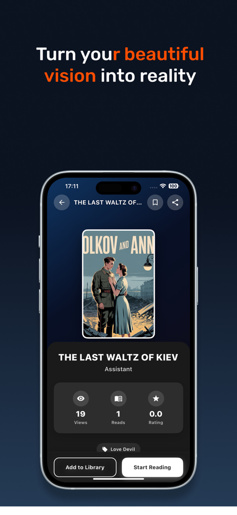 ReadBLOOM: Book Reader - ReadBLOOM mobile app interface showing a book cover with reading views and statistics