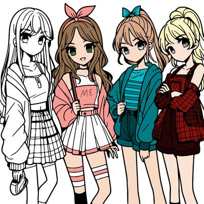 teen manga girls group of 4