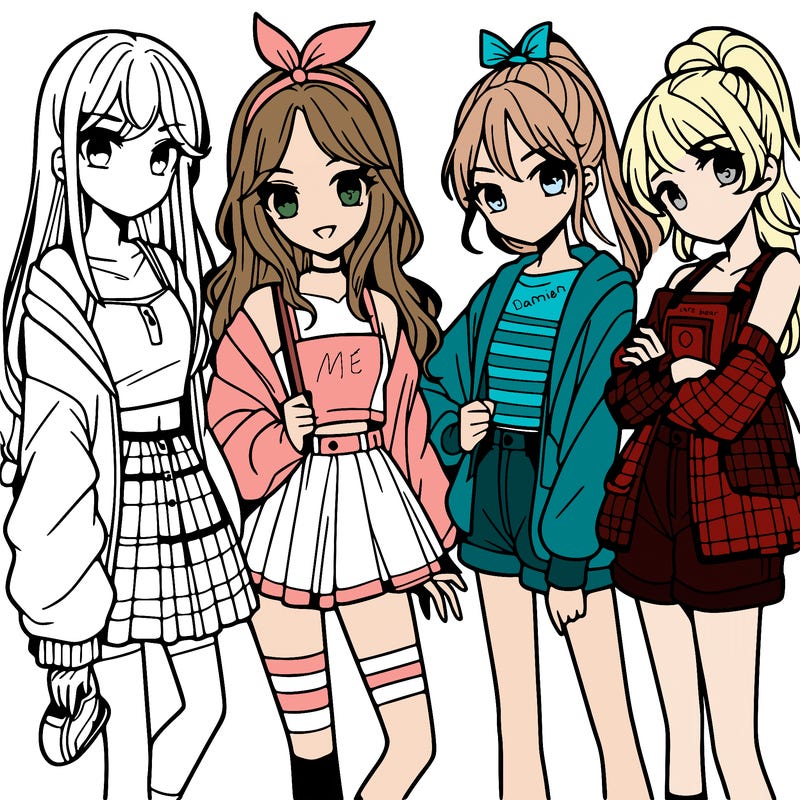 teen manga girls group of 4