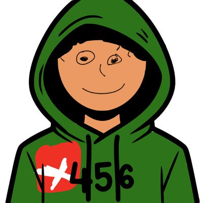 a person with non face waering a hoodie with a 456 symbol