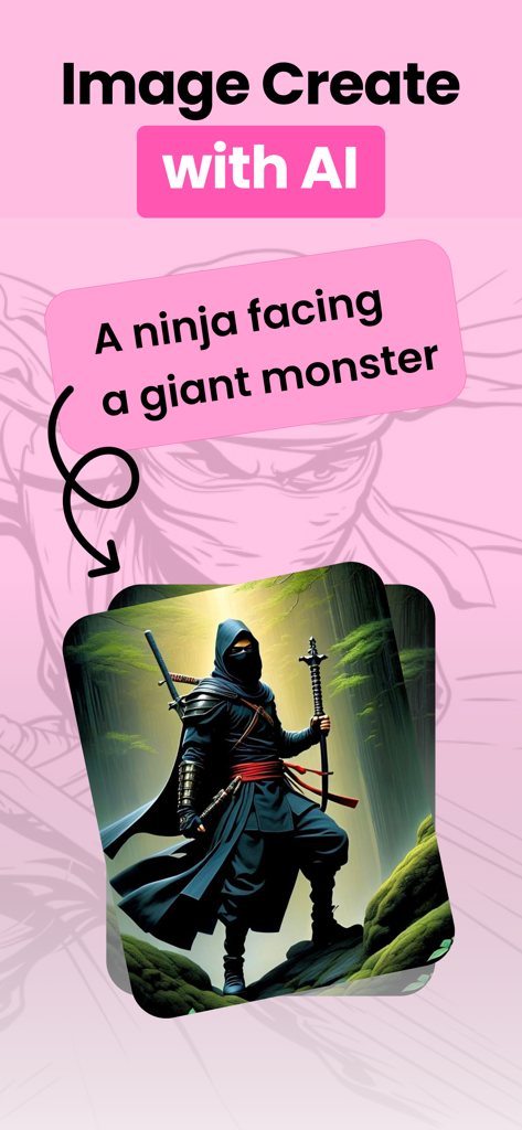 AR Drawing - Paint & Draw - AI image creation feature in the AR Drawing app showing a ninja generated from a text prompt