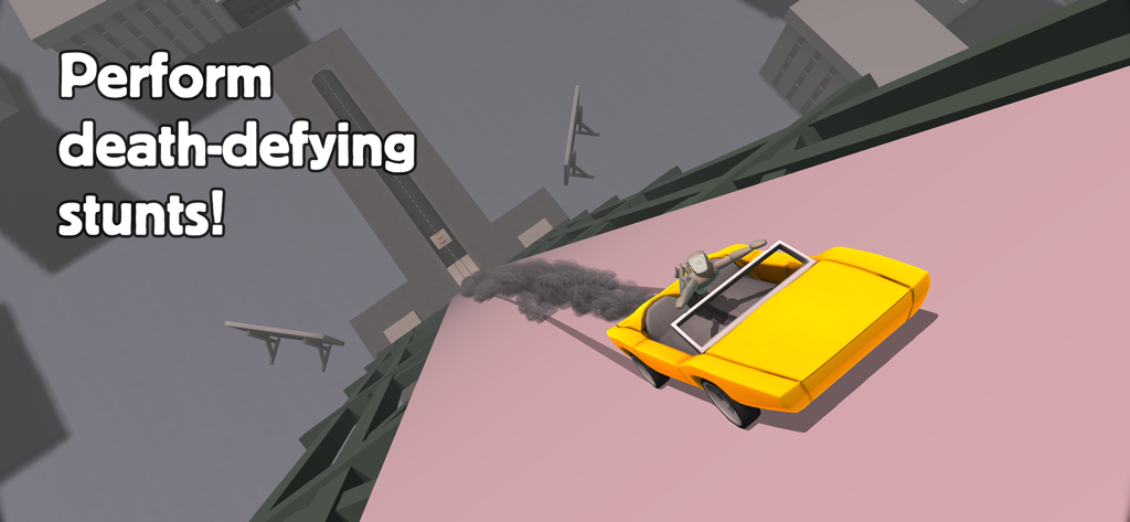 Turbo Dismount® - Un coche amarillo realizando una acrobacia mortal en Turbo Dismount.