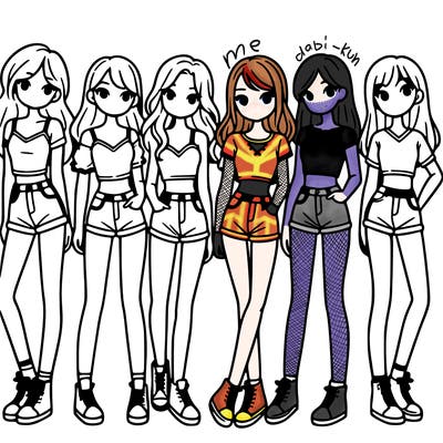 a group of girls wearing crop tops and shorts