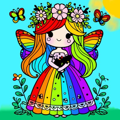 girl with flowers in her hair with butterfly wings and fairy dress