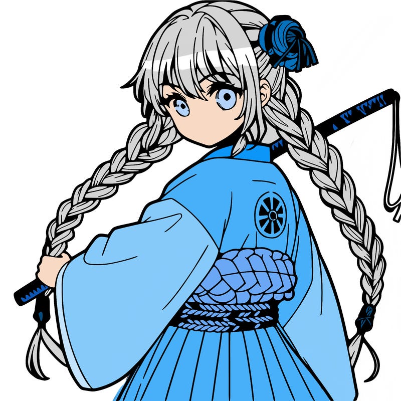 anime girl with three braids and a katana whip