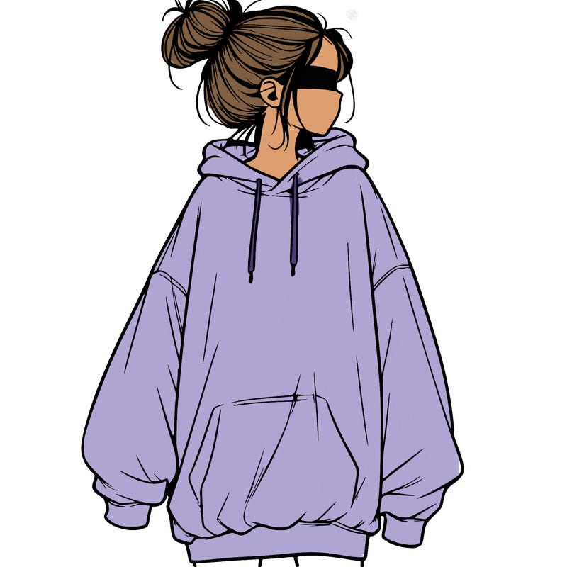 realistic girl with a oversized sweatshirt on and a bun
