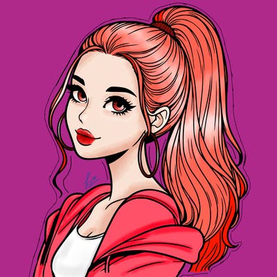 realistic girl with a high ponytail