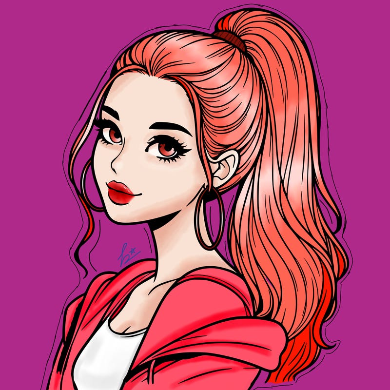 realistic girl with a high ponytail