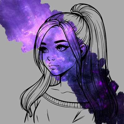 realistic girl with a high ponytail