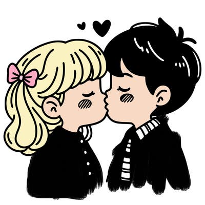 girl and boy kissing