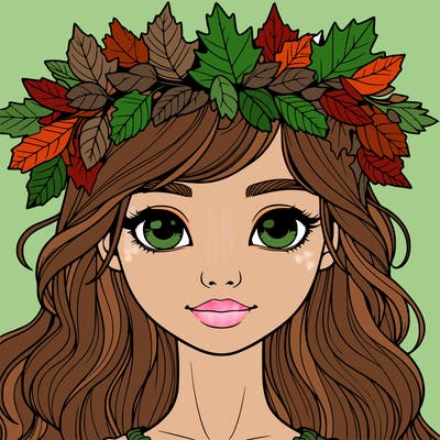 realistic girl with fall leaf crown
