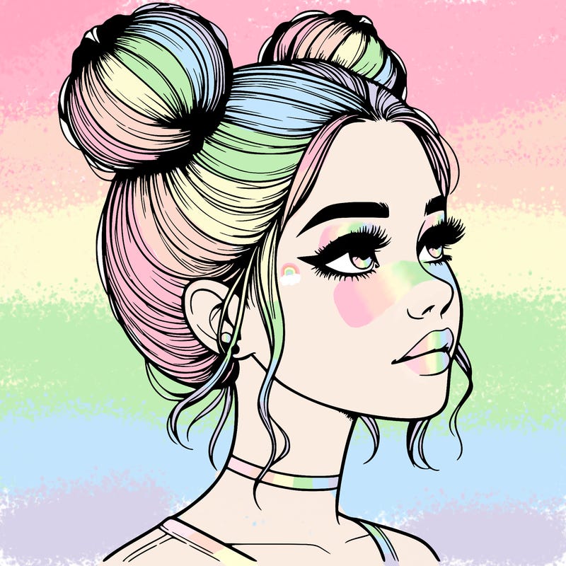 realistic girl with buns on the top of her head
