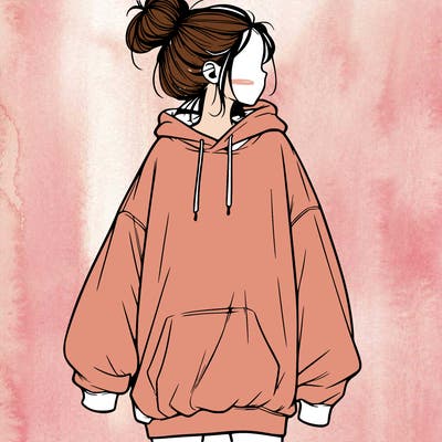 realistic girl with a oversized sweatshirt on and a bun