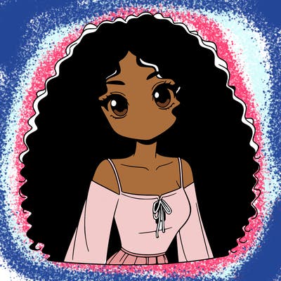 a black anime girl with long afro hair